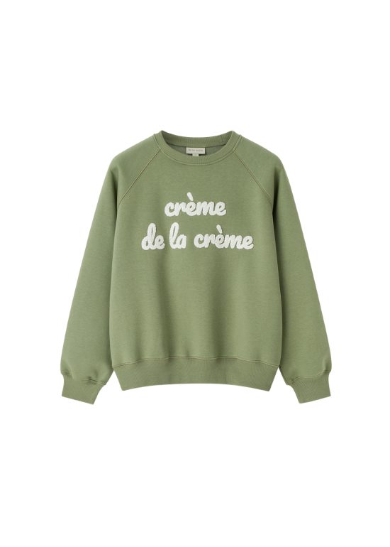bluza damska khaki, zielona, oliwkowa, z haftem creme de la creme , bawełna, polska marka, dzianina drapana