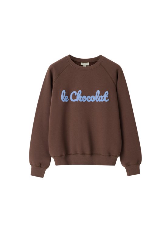 damska bluza brązowa, z napisem, haftem le chocolat, bawełna, polska marka