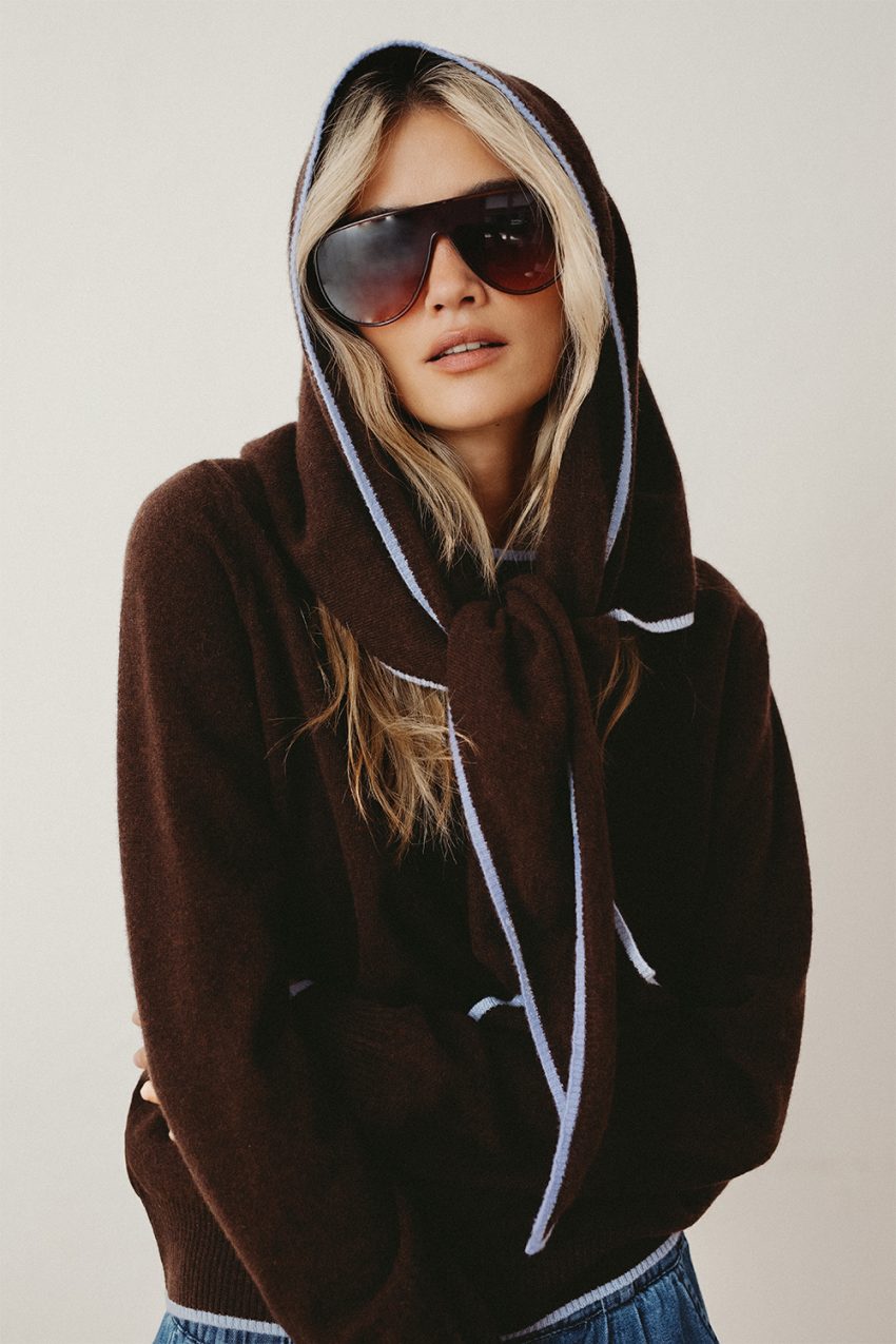 chusta na głowę 100% wełna merino, brązowa, czekoladowa, sweter Noemi choco, brązowy, damski