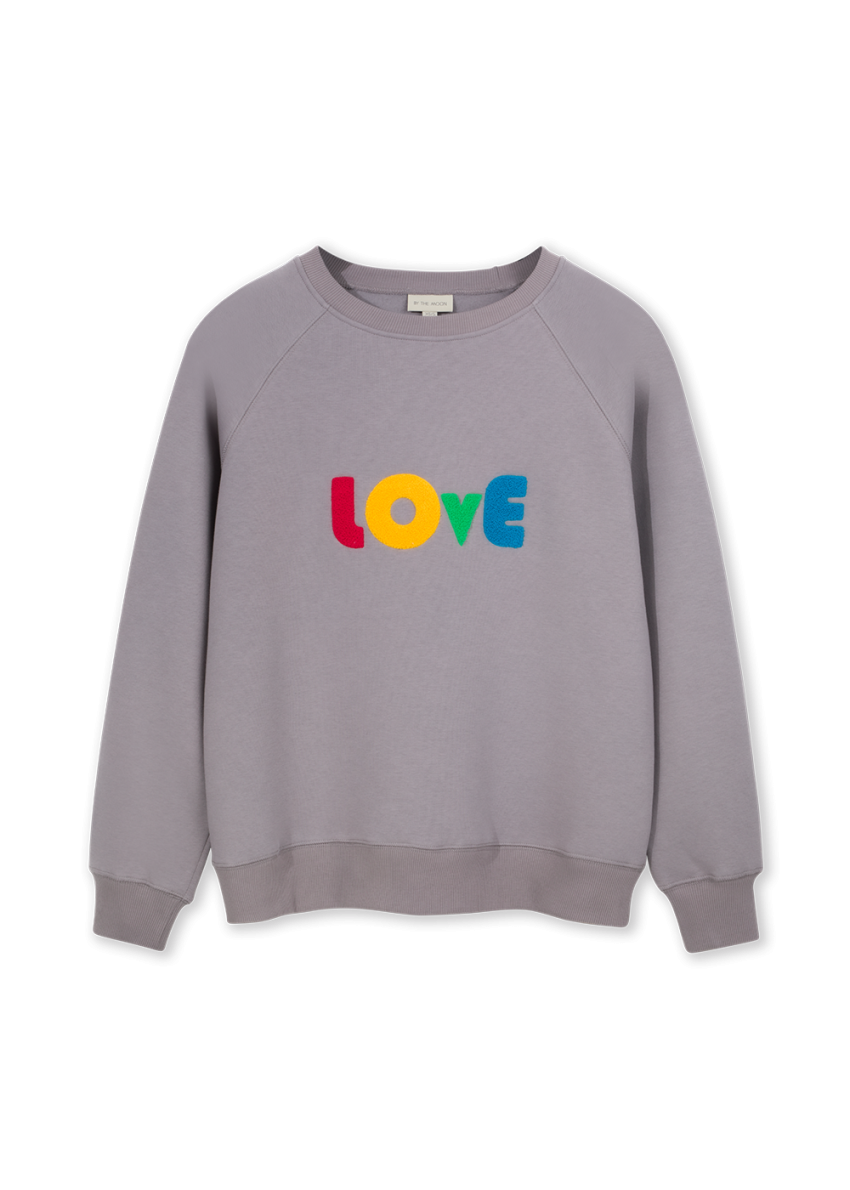 bluza rainbow, bluza love, bluza z tęczowym haftem chenille, szara damska bawełniana bluza