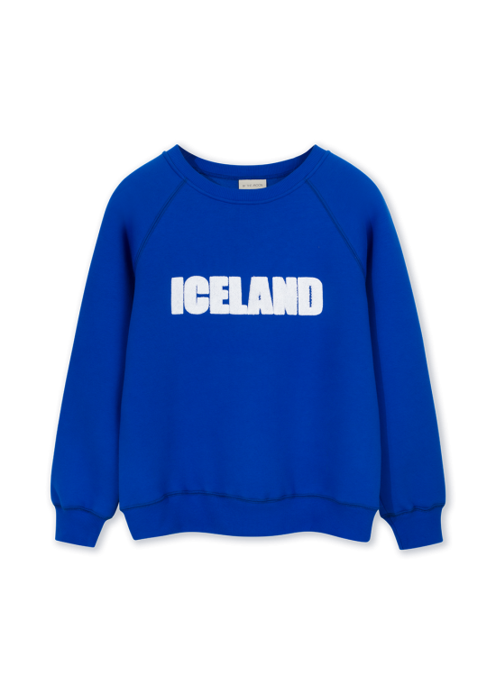 bluza kobaltowa, indygo, damska bluza niebieska z haftem Iceland, z nadrukiem Islandia, haft chenille