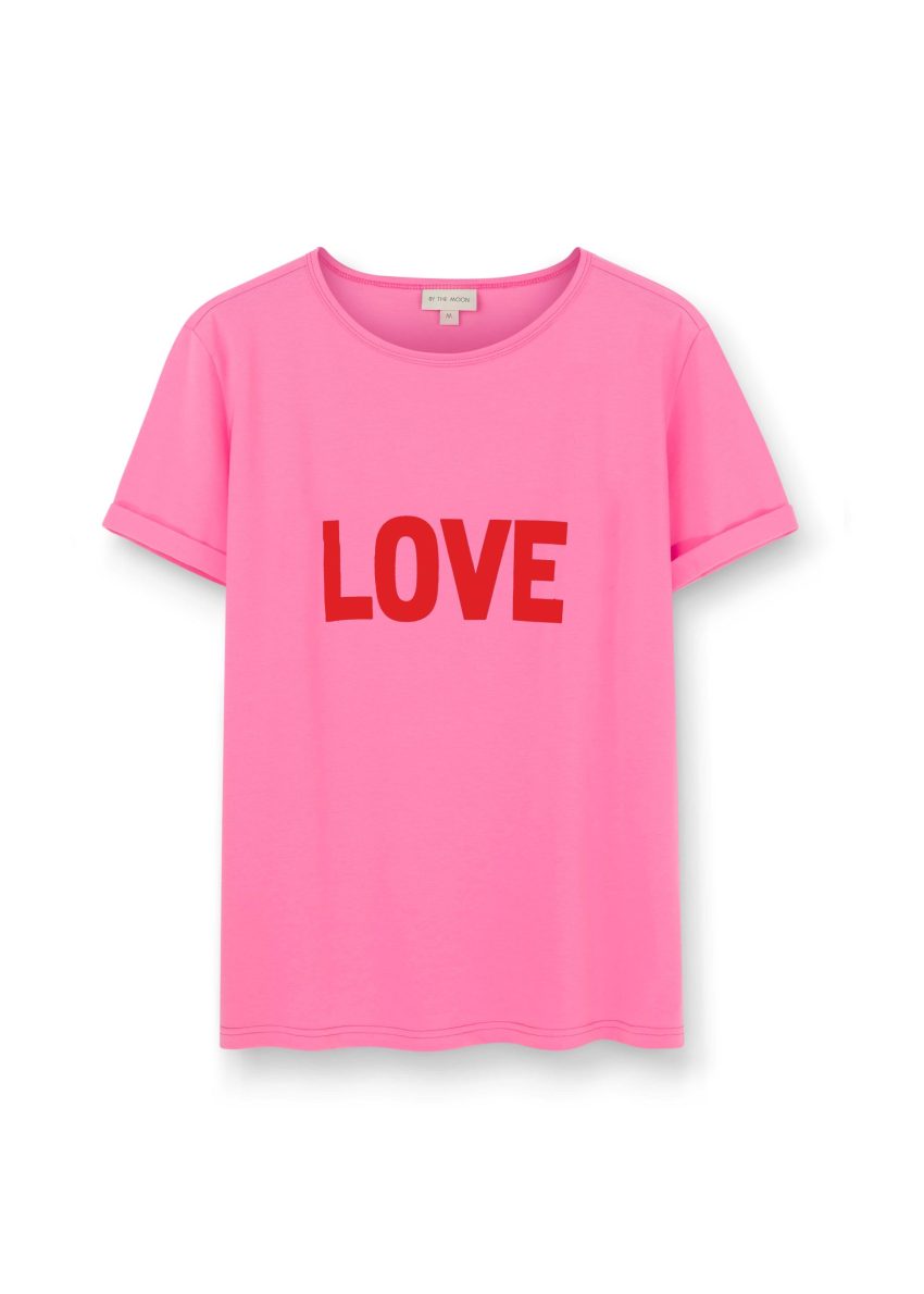 różowy damski t-shirt z nadrukiem LOVE, koszulka damska love, bawełna