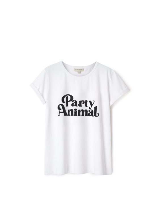 Party Animal t-shirt na imprezę, damski, biały, z brokatowym błyszczącym nadrukiem