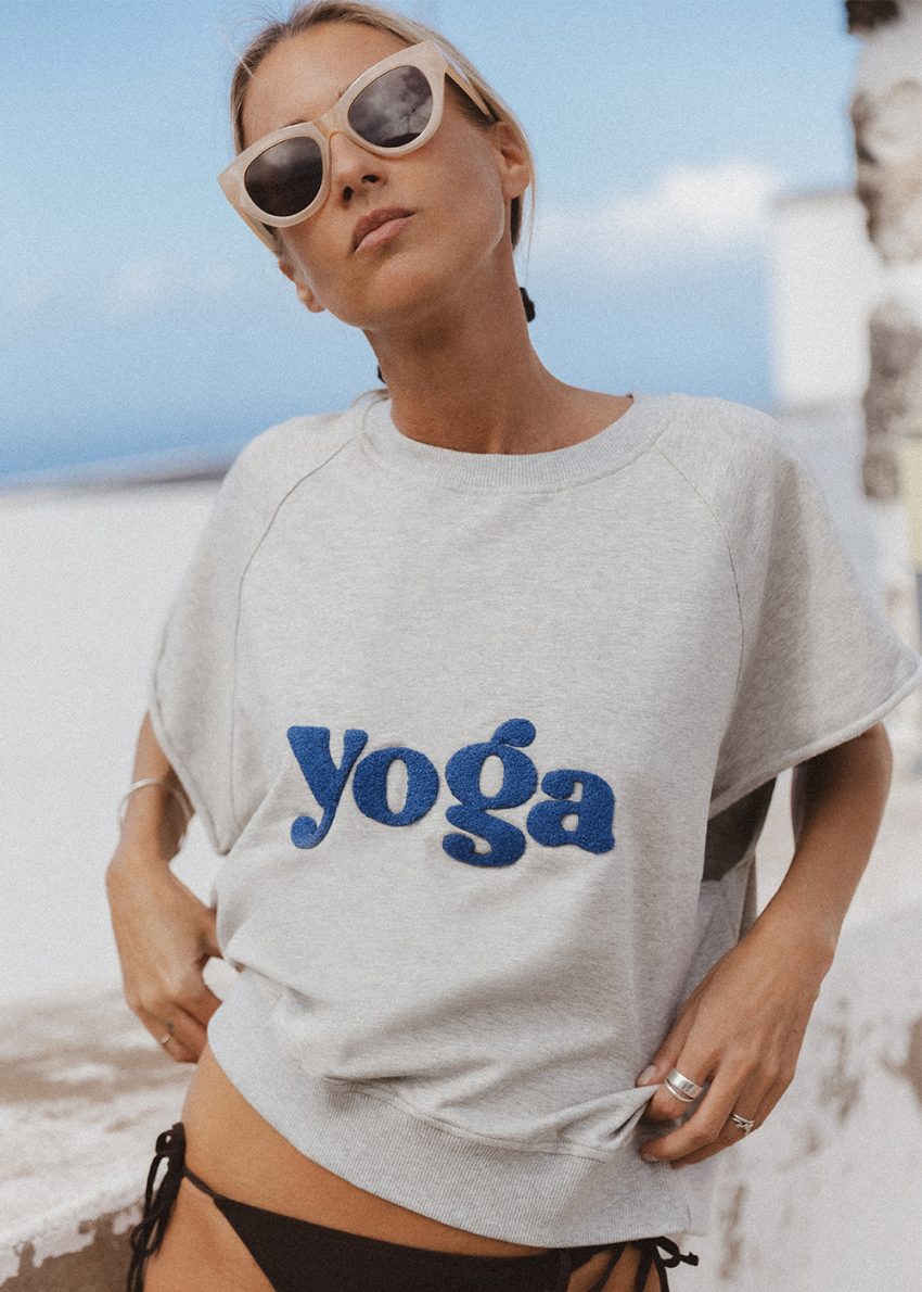 bluza, top na jogę, yoga, szara, bawełniana, z haftem,