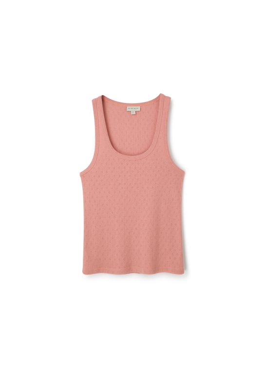 jasno-różowy tank top damski, pudrowy róż, 100% bawełna, podkoszulka na lato, ażurowa dzianina