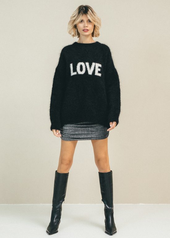 damski sweter wełniany, moherowy, alpaka, z napisem Love