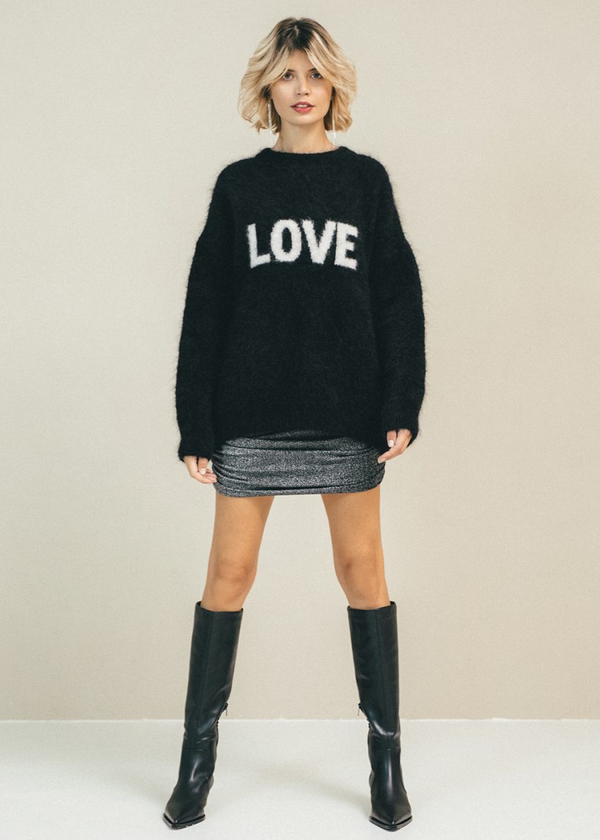 damski sweter wełniany, moherowy, alpaka, z napisem Love