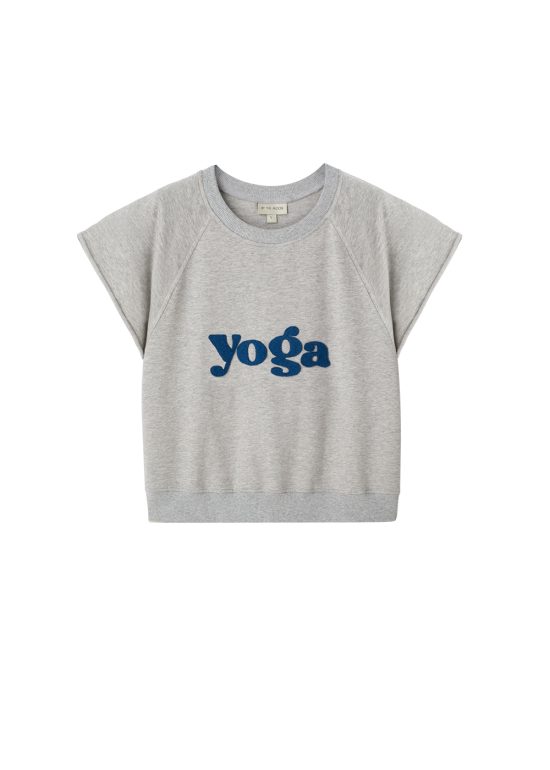 bluza na joge, YOGA, bezrękawnik, top damski szary melanż, melange, bawełniany, bawełna, z haftem joga, by th emoon, polsk amarka