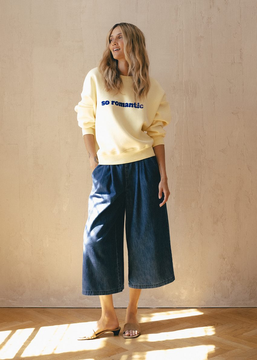 bluza so romantic, masełkowa, żółta, budyniowa, damska, bawełniana, polska marka, kuloty denimowe, jeansowe
