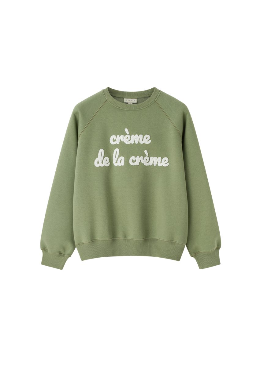 bluza damska khaki, zielona, oliwkowa, z haftem creme de la creme , bawełna, polska marka, dzianina drapana