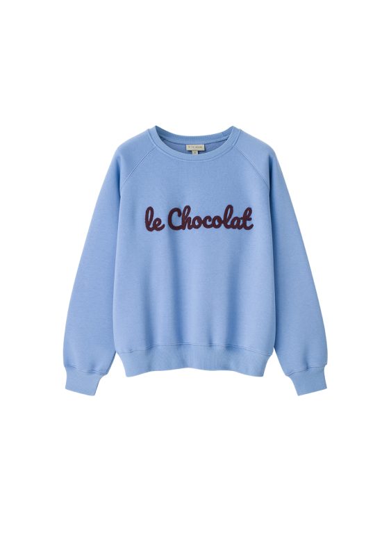 bluza damska niebieska, z haftem le chocolat, lużna