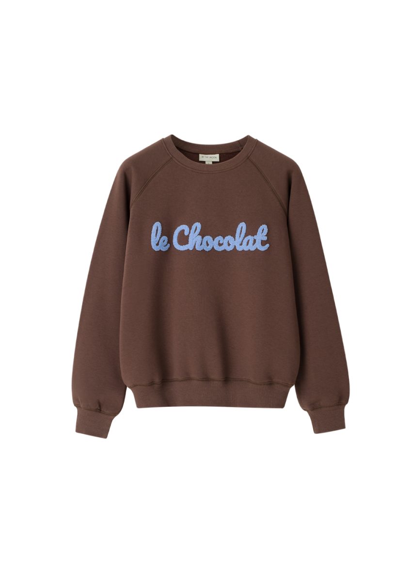 damska bluza brązowa, z napisem, haftem le chocolat, bawełna, polska marka