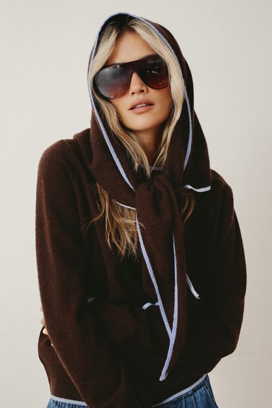 chusta na głowę 100% wełna merino, brązowa, czekoladowa, sweter Noemi choco, brązowy, damski