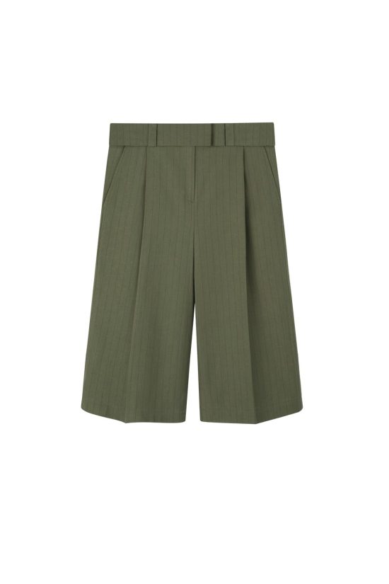 bermudy damskie, khaki, zielone, oliwkowe, w prążek, tenis, by the moon, polska marka