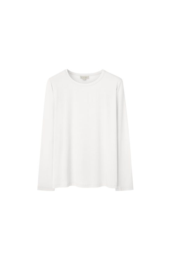 biały damski longsleeve, polska marka, biała bluzka, cienka, lejąca dzianina