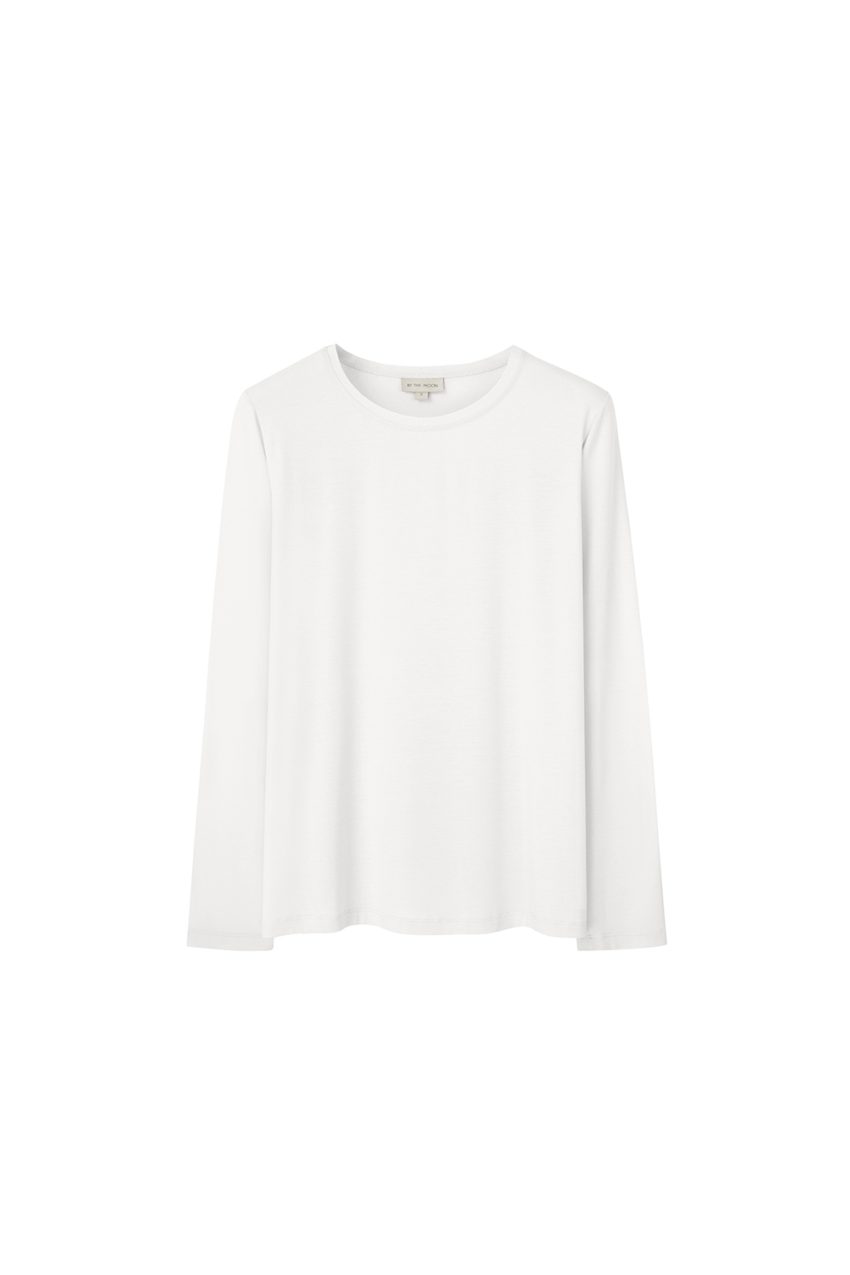 biały damski longsleeve, polska marka, biała bluzka, cienka, lejąca dzianina