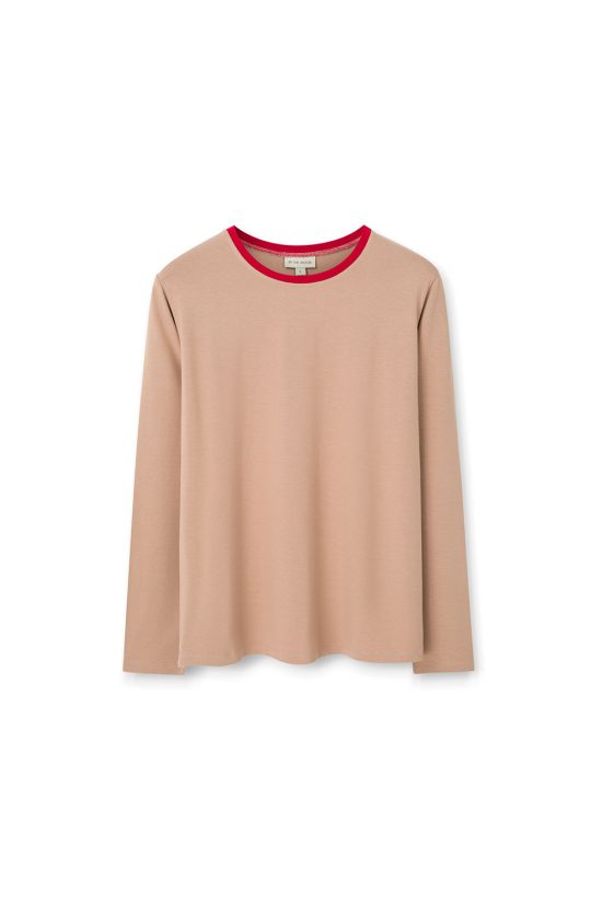 bluzka damska z długim rękawem , z wiskozy, longsleeve, cienki, lejący się, beżowy, camel, piaskowy