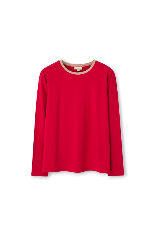 czerwony longsleeve damski, koszulka, bluzka z długim rękawem dla pań, czerwona, karminowa, z wiskozy, polska marka, by the moon