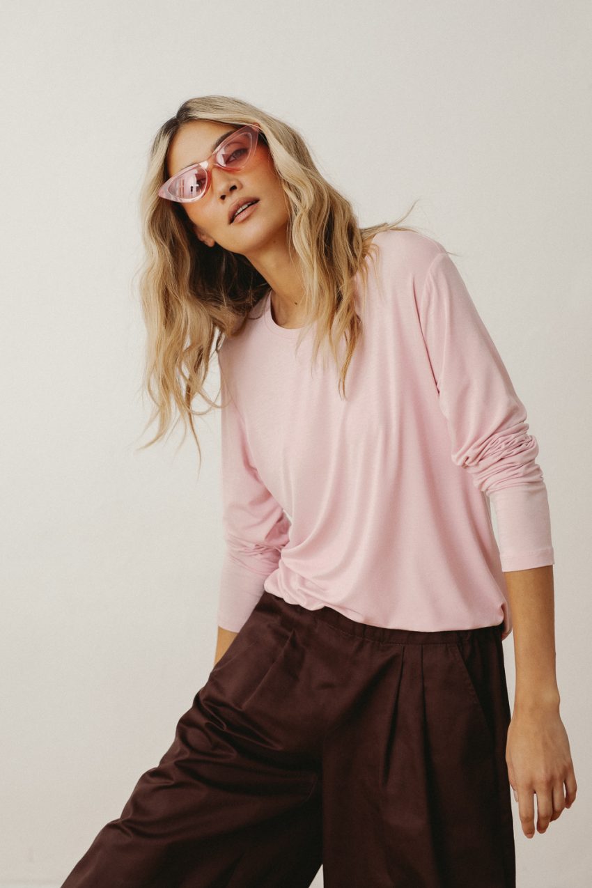 rózowa, damska bluzka, longsleeve basic, chiara rose, polska marka