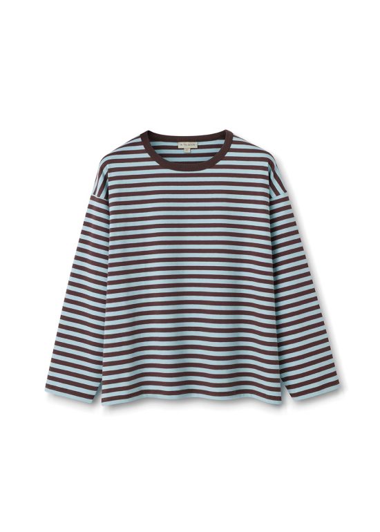 oversizowy longsleeve damski, bluzka w paski brązowo turkusowe, marrakesh