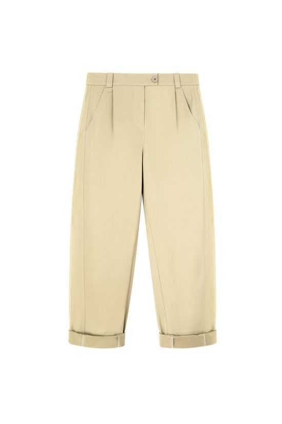 jasne, bezowe, piaskowe spodnie damskie, kremowe, z bawełny, 100% bawełna, typu carrot fit, boyfriendy, z kieszeniami, polska marka