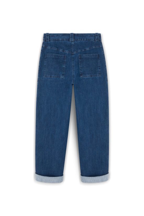 damskie spodnie jeansowe, denimowe, granat, granatowe, polska marka, z kieszeniami, typy carrot, boyfriendy