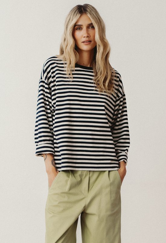 longsleeve w granatowe paski, bawełna