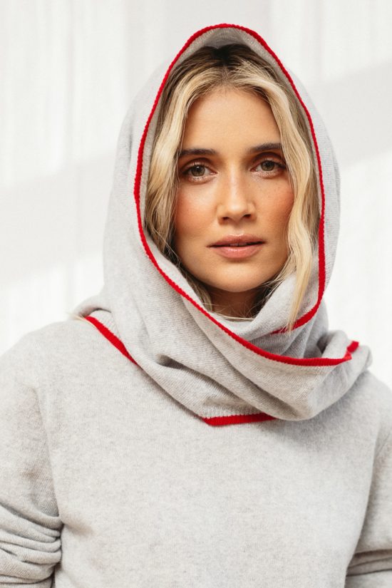 chusta na głowę szara, wełniana, 100% merino