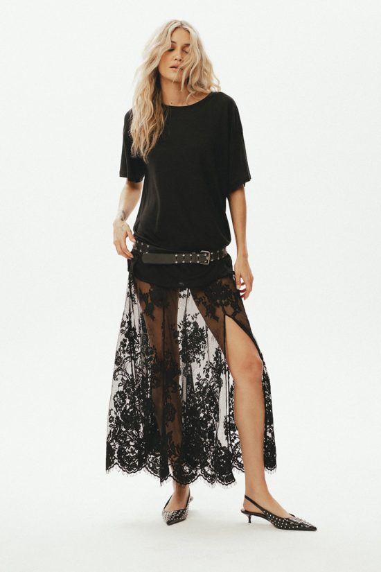koronkowa spódnica vesper, długa, maxi, midi, z koronki, by the moon, polska marka, bawełniana, na wieczór, na impreze