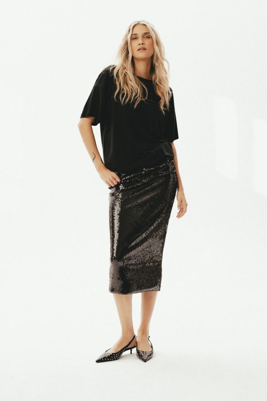 czarna spódnica damska cekinowa, na impreze, gale, wieczór, ołówkowa, obcisła