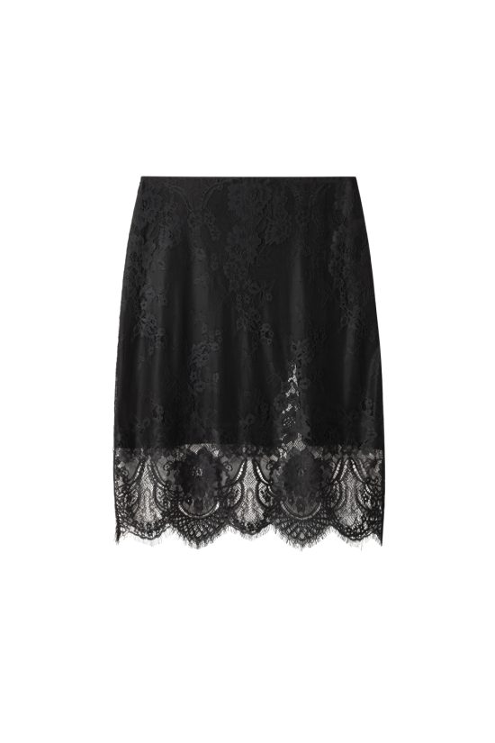 spódnica koronkowa czarna, damska, z rozporkiem, rozcięciem, do kolan, by the moon
