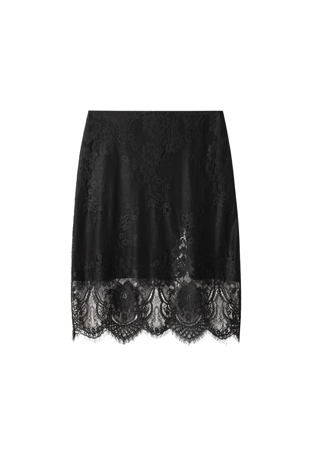 spódnica koronkowa czarna, damska, z rozporkiem, rozcięciem, do kolan, by the moon