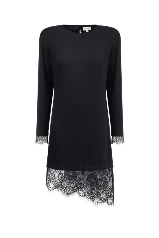 sukienka mała czarna, dzianinowa, z koronka, koronkowa, na wieczór, imprezę, polska marka,