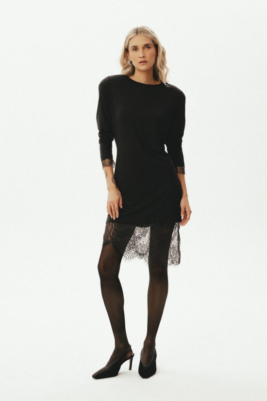 sukienka mała czarna, dzianinowa, koronkowa, z koronkami, na imprezę, na świeta, elegancka, na wieczór