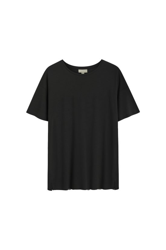 czarny damski t-shirt oversize, długi, polska marka, by the moon