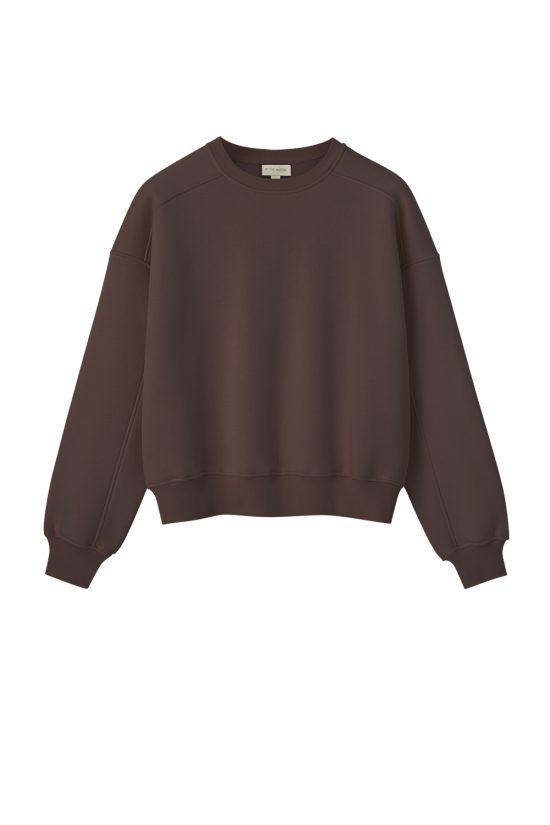 damska brązowa bluza, dark chcoco, czekoladowa, bez nadruku, gładka, miekka dzianina z meszkiem, polska marka by the moon