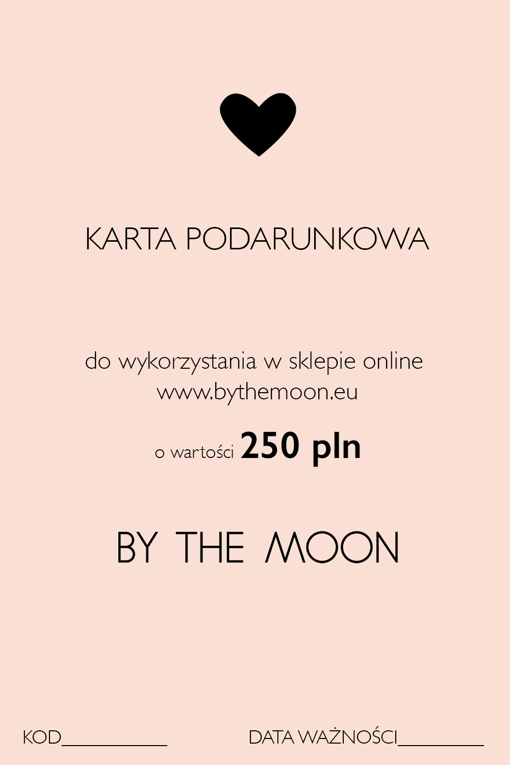 karta podarunkowa, bon, voucher by the moon , wartość 250 zł, idealny prezent last minute