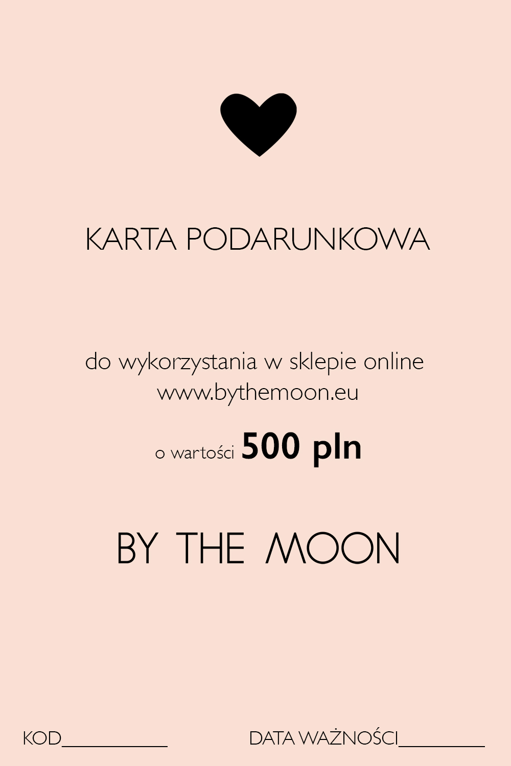 e-vocher, bon podarunkowy, karta podarunkowa by the moon , wartość 500 zł, idealny prezent last minute