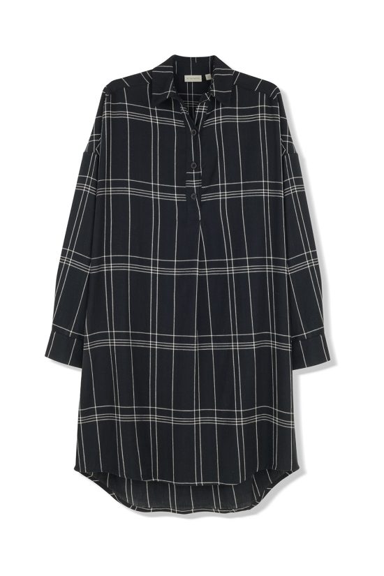 Black Berry sukienka koszulowa, tunika damska, na guziki, czarna w kratkę, by the moon, do kolan