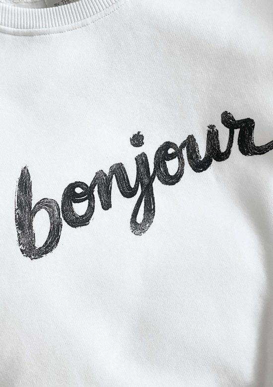 nadruk na bluzie, by the moon, bonjour, biała bluza
