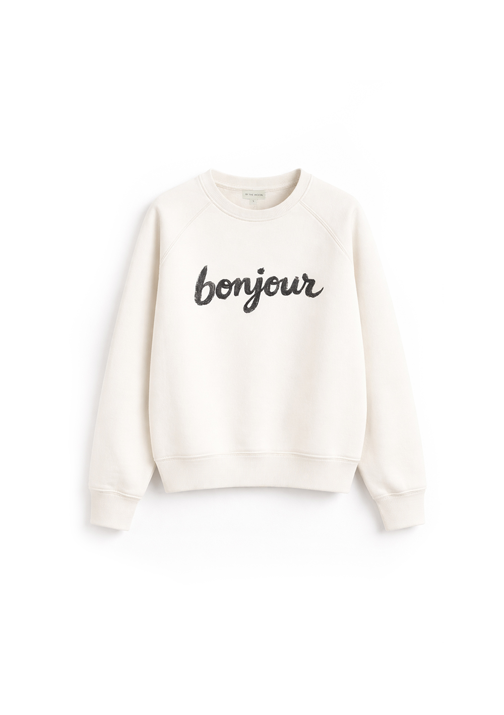 bluza biała, z nadrukiem Bonjour, damska, luźna, bawełniana, polska marka by the moon