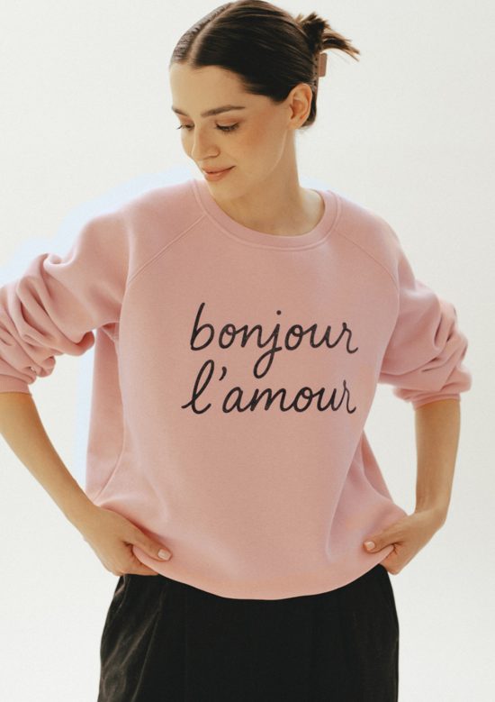 bluza bawełniana, damska, różowa, bonjour l'amour, by the moon