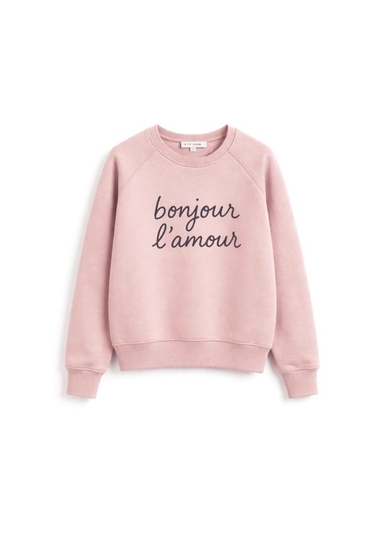 rózowa damska bluza, bawełniana, z nadrukiem Bonjour l'amour, by the moon