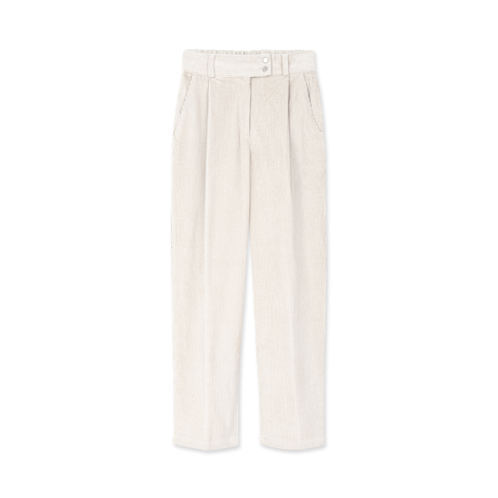 spodnie sztruksowe Lizbona,damskie, białe, kremowe, ecru, luźne, polska marka, by the moon