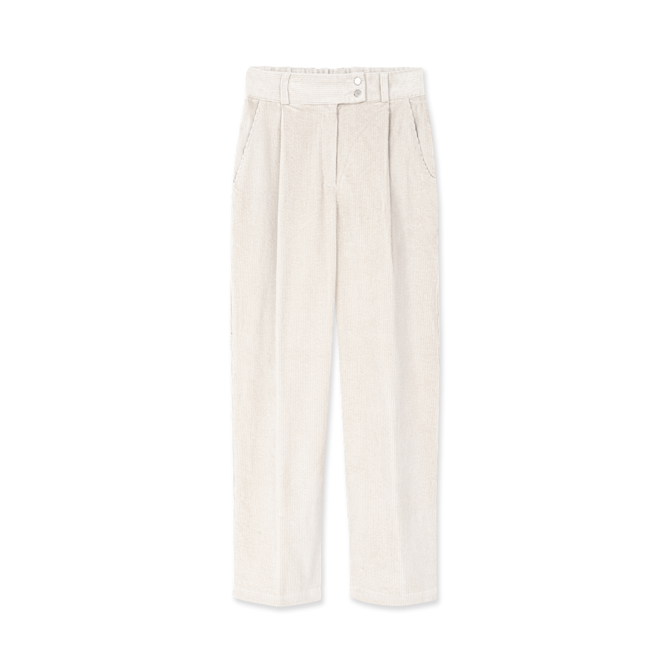 spodnie sztruksowe Lizbona,damskie, białe, kremowe, ecru, luźne, polska marka, by the moon