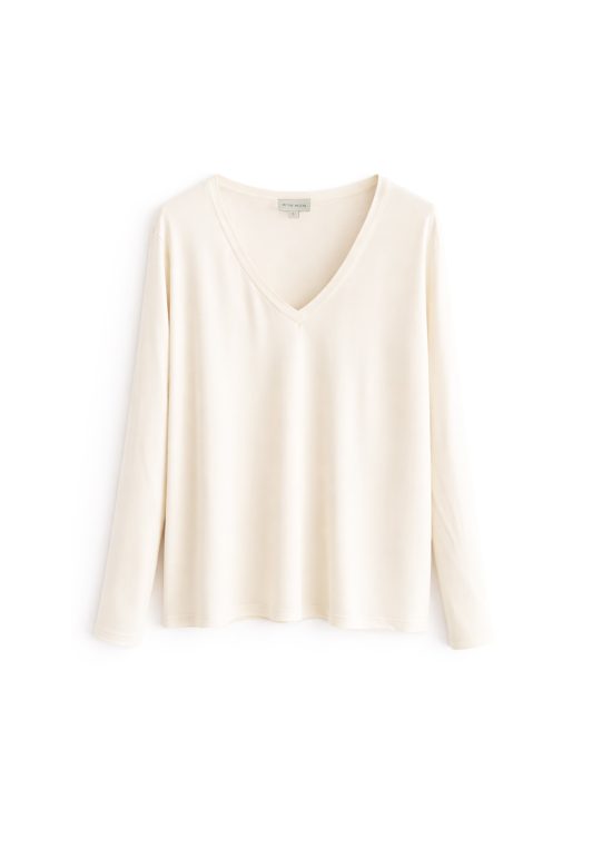 biały longsleeve damski, w serek, bluzka z wiskozy