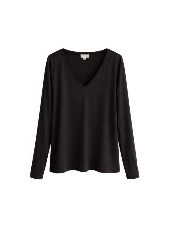 damski czarny longsleeve z dekoltem w serek