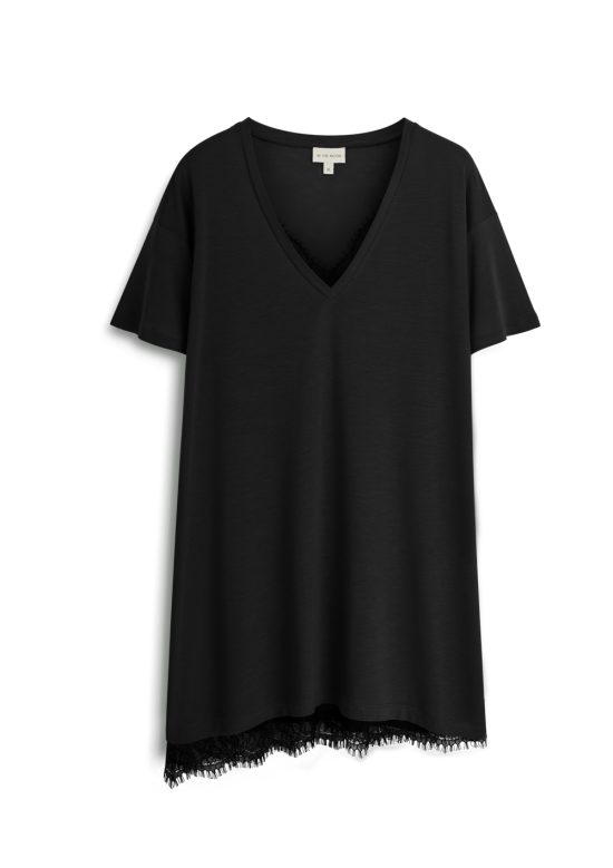 czarna tunika z koronka, sukienka mini z wiskozy, z krótkim rękawem, na lato, na impreze