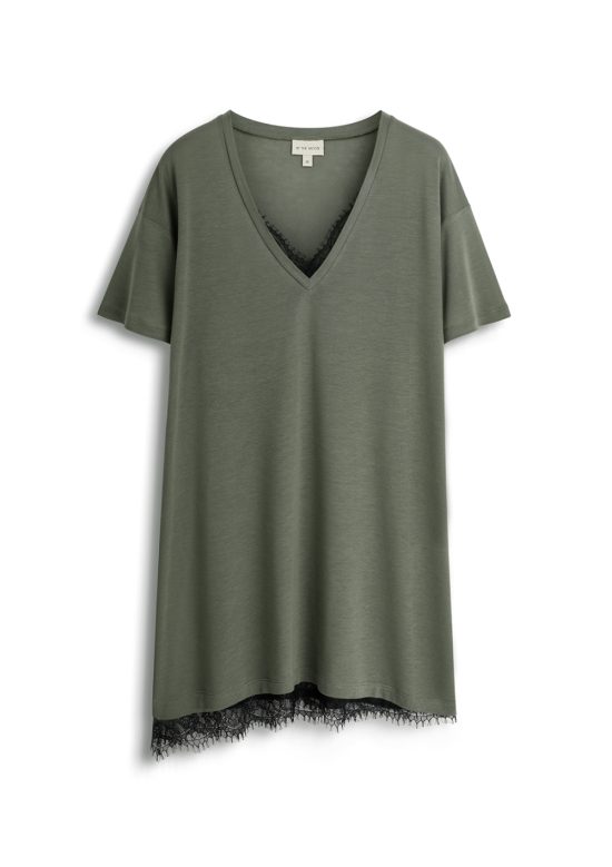 zielona , khaki tunika z koronką, wiskoza, sukienka t-shirtowa, by the moon