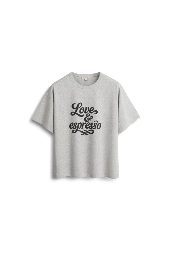 love and espresso, szary t-shirt, oversize, melange, by the moon, polska marka, z bawełny